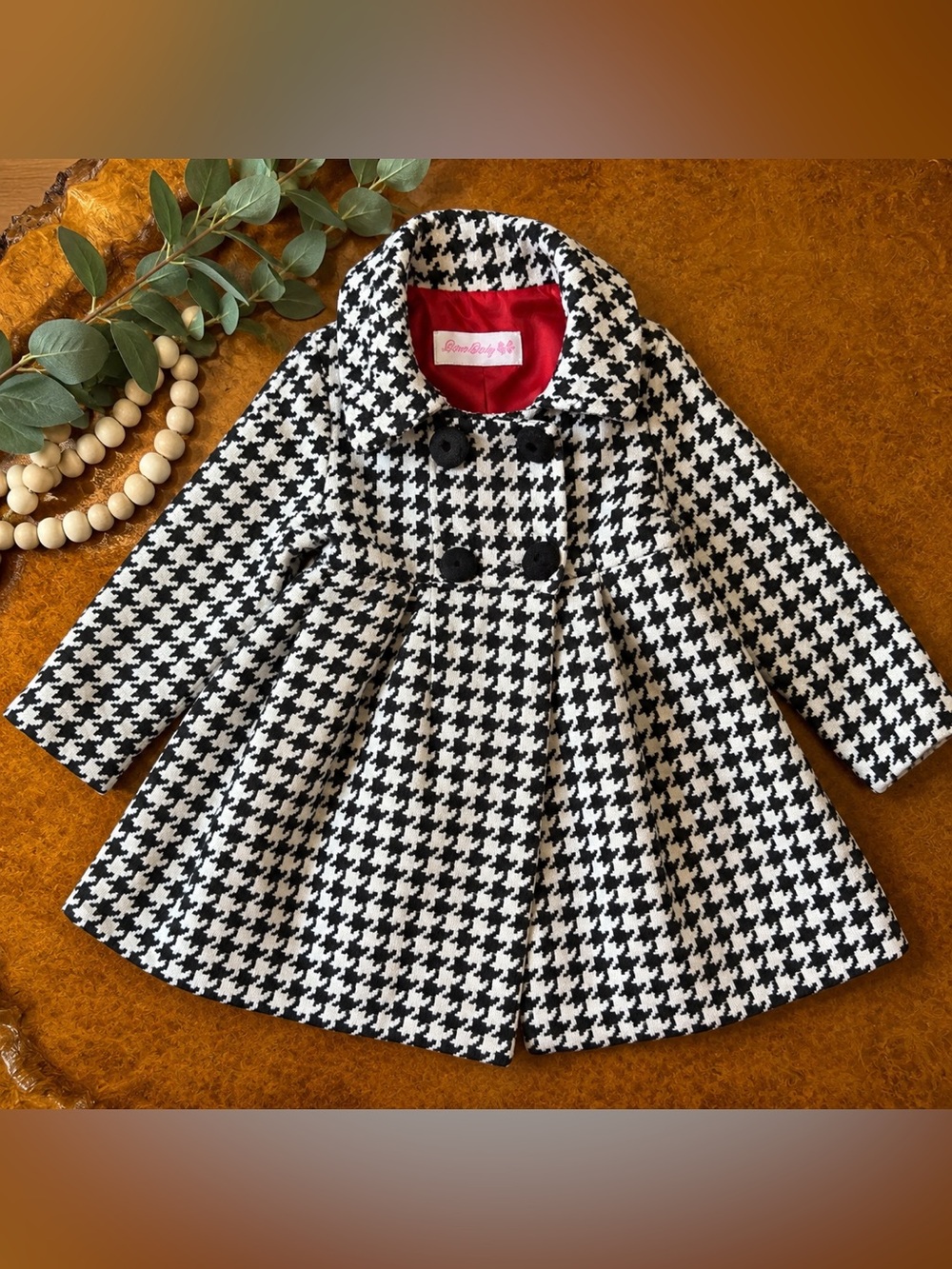 Bonnie Baby Black & White Houndstooth Coat Dress | Girls 6–9 Months | EUC
